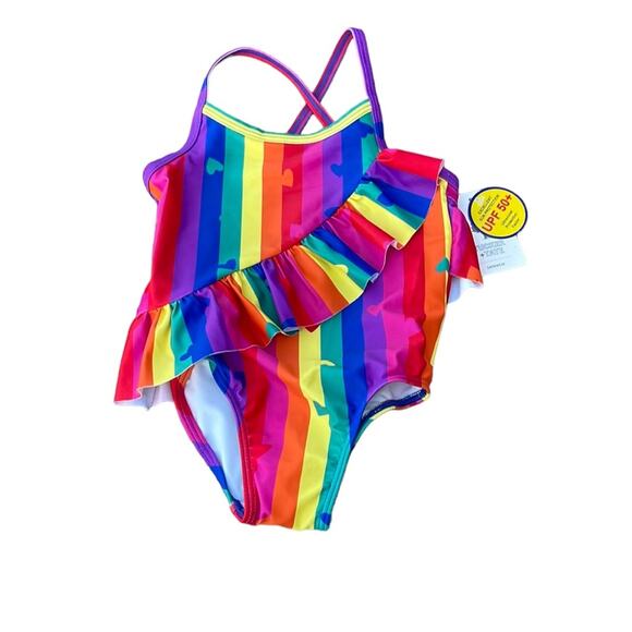 Rainbow ruffles one-piece swimsuit size 3 NEW - Picture 1 of 6